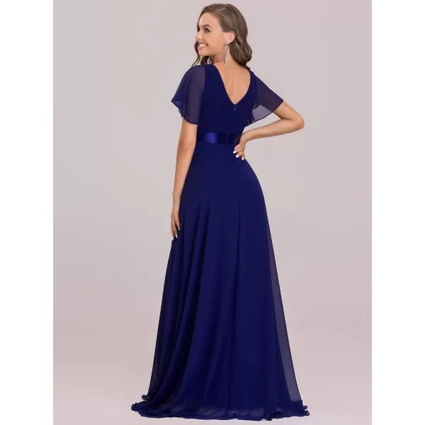 EverPretty Womens Customized Short Sleeve Double VNeck Chiffon Maxi Bridesmaid DressesRoyal Blue
