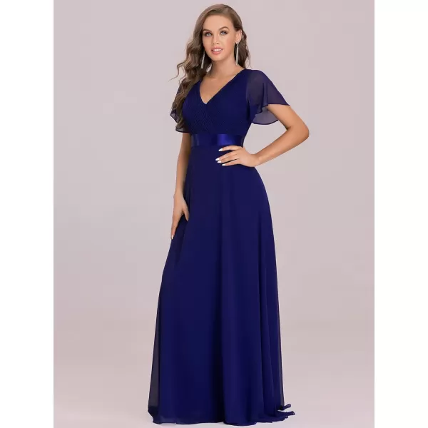 EverPretty Womens Customized Short Sleeve Double VNeck Chiffon Maxi Bridesmaid DressesRoyal Blue