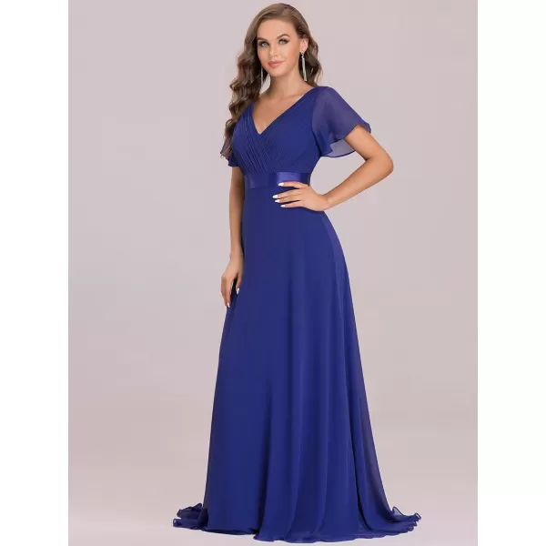 EverPretty Womens Customized Short Sleeve Double VNeck Chiffon Maxi Bridesmaid DressesSapphire Blue