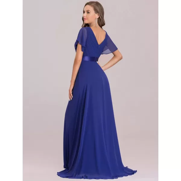EverPretty Womens Customized Short Sleeve Double VNeck Chiffon Maxi Bridesmaid DressesSapphire Blue