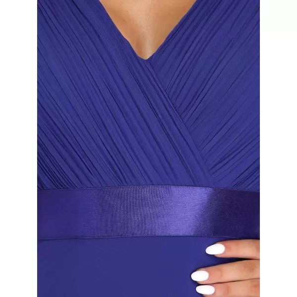 EverPretty Womens Customized Short Sleeve Double VNeck Chiffon Maxi Bridesmaid DressesSapphire Blue