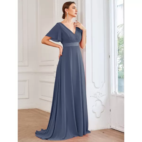 EverPretty Womens Customized Short Sleeve Double VNeck Chiffon Maxi Bridesmaid DressesStormy