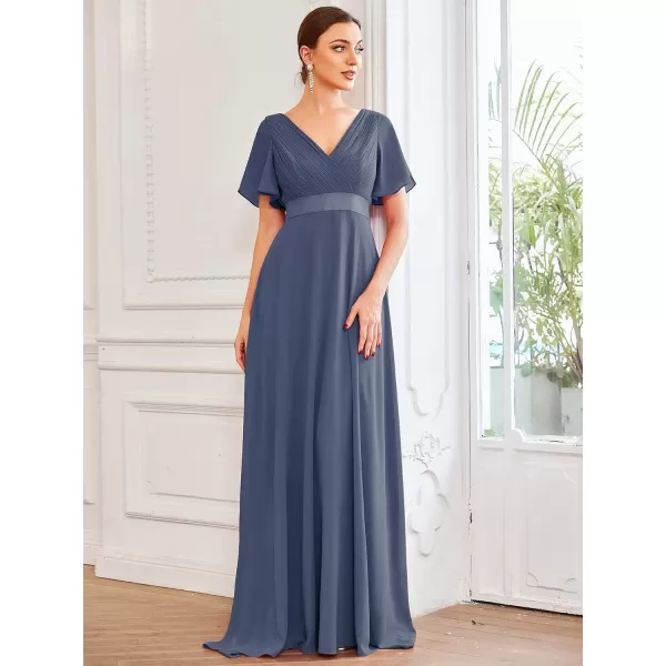 EverPretty Womens Customized Short Sleeve Double VNeck Chiffon Maxi Bridesmaid DressesStormy