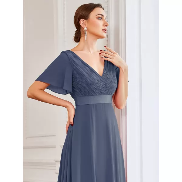 EverPretty Womens Customized Short Sleeve Double VNeck Chiffon Maxi Bridesmaid DressesStormy
