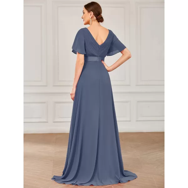 EverPretty Womens Customized Short Sleeve Double VNeck Chiffon Maxi Bridesmaid DressesStormy