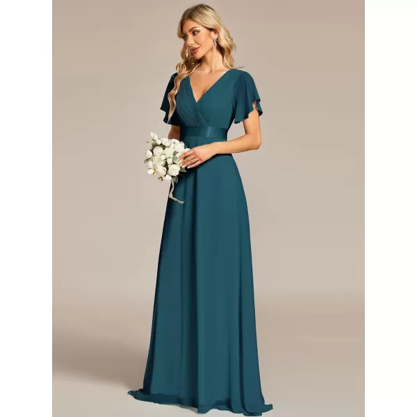 EverPretty Womens Customized Short Sleeve Double VNeck Chiffon Maxi Bridesmaid DressesTeal