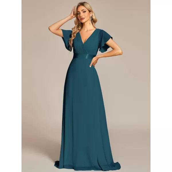 EverPretty Womens Customized Short Sleeve Double VNeck Chiffon Maxi Bridesmaid DressesTeal
