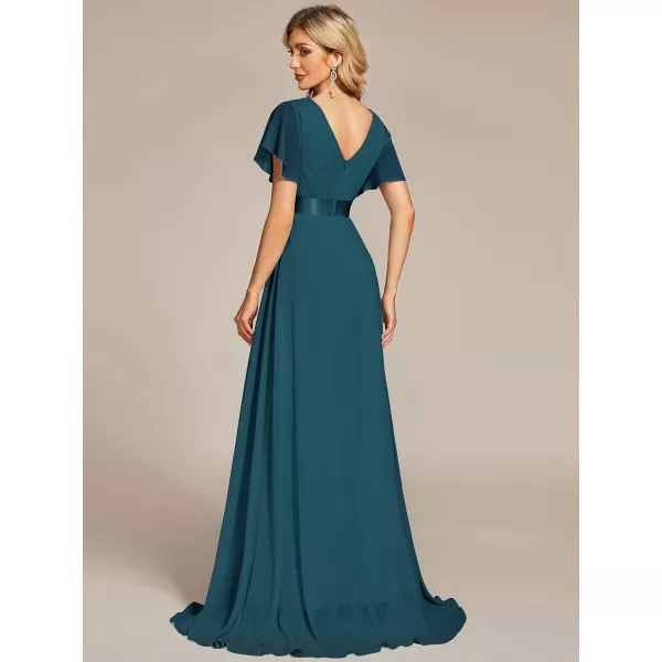 EverPretty Womens Customized Short Sleeve Double VNeck Chiffon Maxi Bridesmaid DressesTeal
