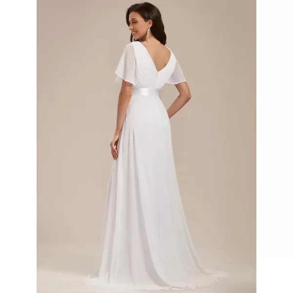 EverPretty Womens Customized Short Sleeve Double VNeck Chiffon Maxi Bridesmaid DressesWhite