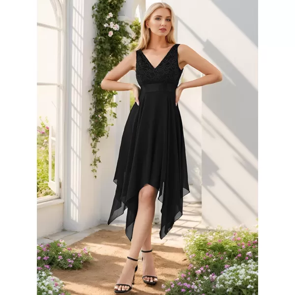 EverPretty Womens Customized V Neck Embroidery High Low Bridesmaid DressBlack