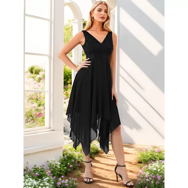 EverPretty Womens Customized V Neck Embroidery High Low Bridesmaid DressBlack