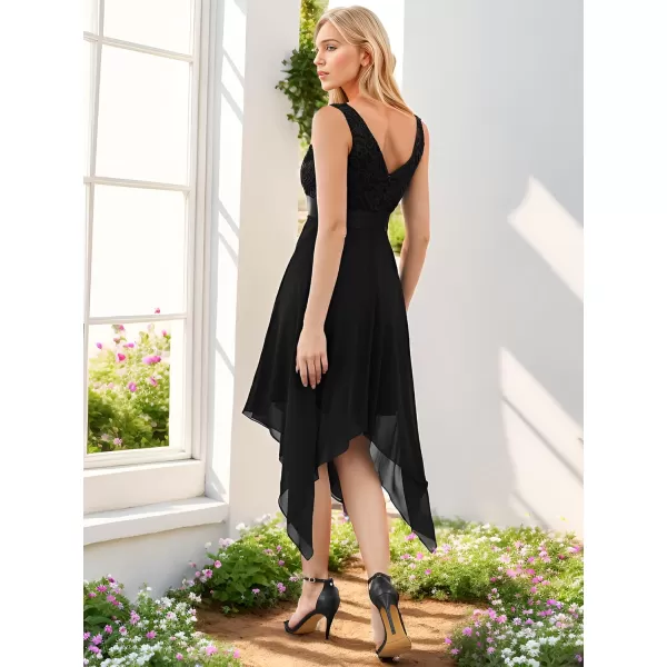 EverPretty Womens Customized V Neck Embroidery High Low Bridesmaid DressBlack