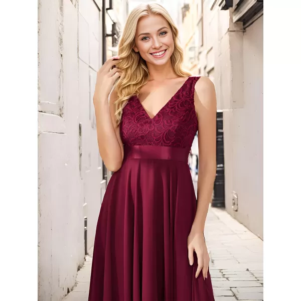 EverPretty Womens Customized V Neck Embroidery High Low Bridesmaid DressBurgundy
