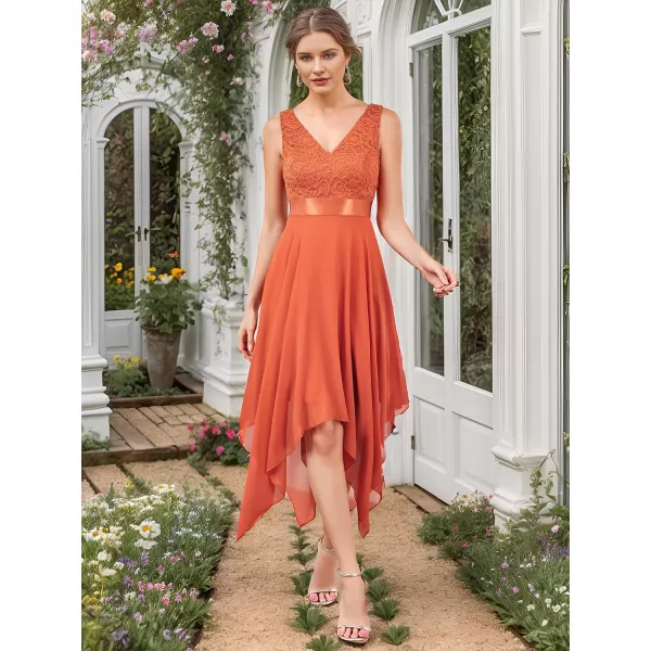 EverPretty Womens Customized V Neck Embroidery High Low Bridesmaid DressBurnt Orange