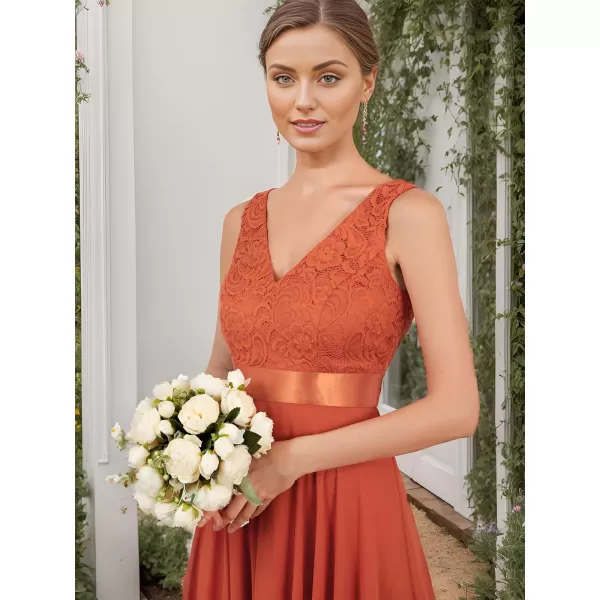 EverPretty Womens Customized V Neck Embroidery High Low Bridesmaid DressBurnt Orange