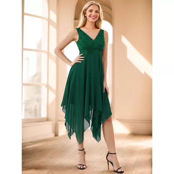 EverPretty Womens Customized V Neck Embroidery High Low Bridesmaid DressDark Green