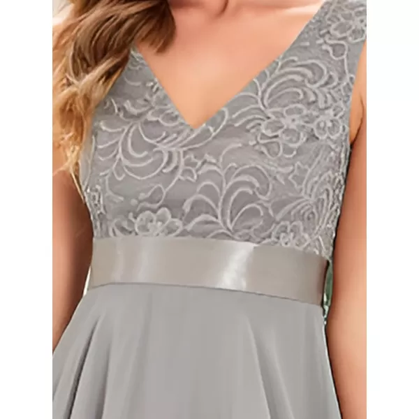 EverPretty Womens Customized V Neck Embroidery High Low Bridesmaid DressGrey