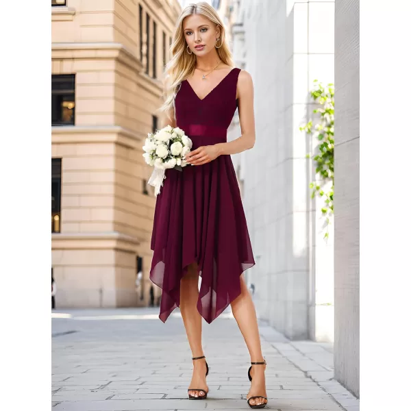 EverPretty Womens Customized V Neck Embroidery High Low Bridesmaid DressMulberry