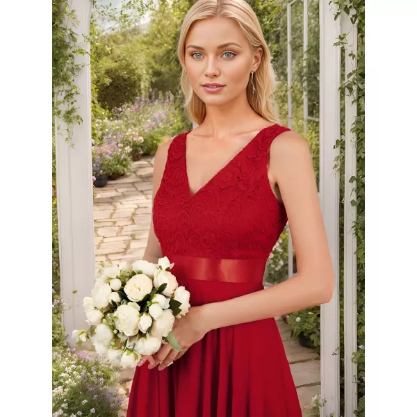 EverPretty Womens Customized V Neck Embroidery High Low Bridesmaid DressRed