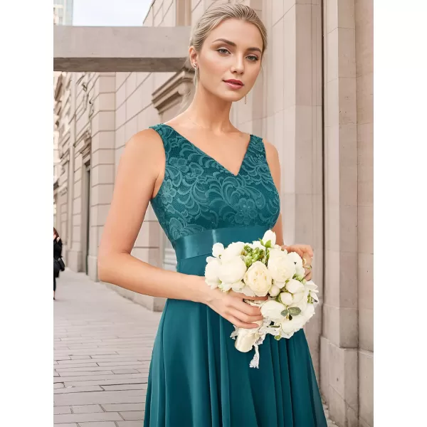 EverPretty Womens Customized V Neck Embroidery High Low Bridesmaid DressTeal