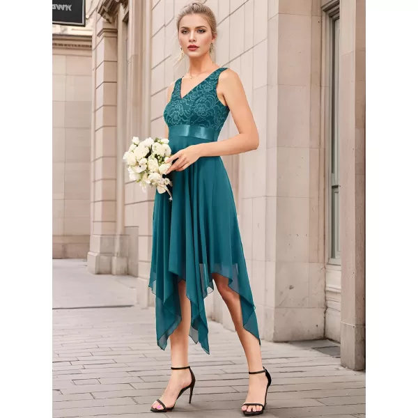 EverPretty Womens Customized V Neck Embroidery High Low Bridesmaid DressTeal