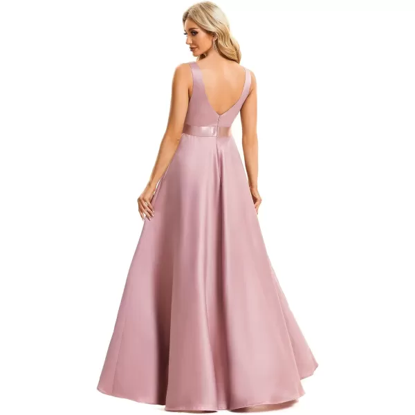 EverPretty Womens Deep V Neck Sleeveless Empire Waist High Low ALine Satin Maxi Prom Dresses 01760Orchid