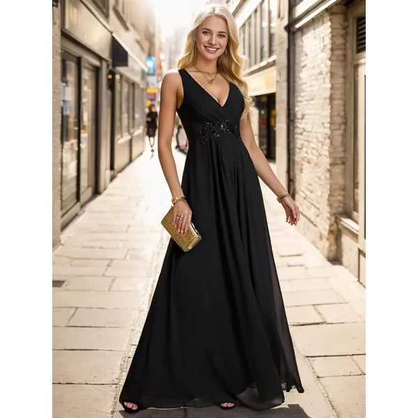 EverPretty Womens Deep VNeck Aline Sleeveless Chiffon Long Graduation Dress for Women Black US16EverPretty Womens Deep VNeck Aline Sleeveless Chiffon Long Graduation Dress for Women Black US16