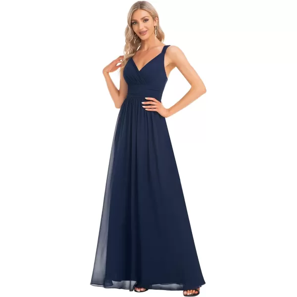 EverPretty Womens Deep VNeck Aline Sleeveless Open Back Tie Waist Bridesmaid Dress for Women 0162ANavy Blue