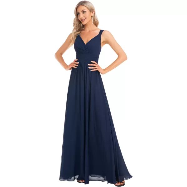 EverPretty Womens Deep VNeck Aline Sleeveless Open Back Tie Waist Bridesmaid Dress for Women 0162ANavy Blue