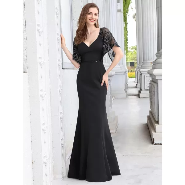 EverPretty Womens Deep VNeck Fishtail Maxi Dress Long Wedding Guest Dress 0550Black