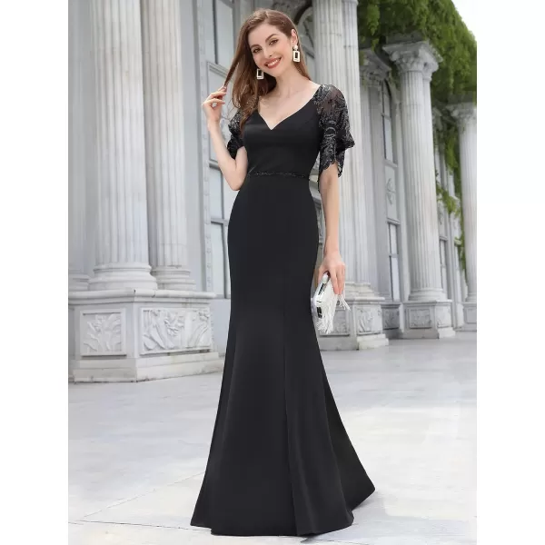 EverPretty Womens Deep VNeck Fishtail Maxi Dress Long Wedding Guest Dress 0550Black