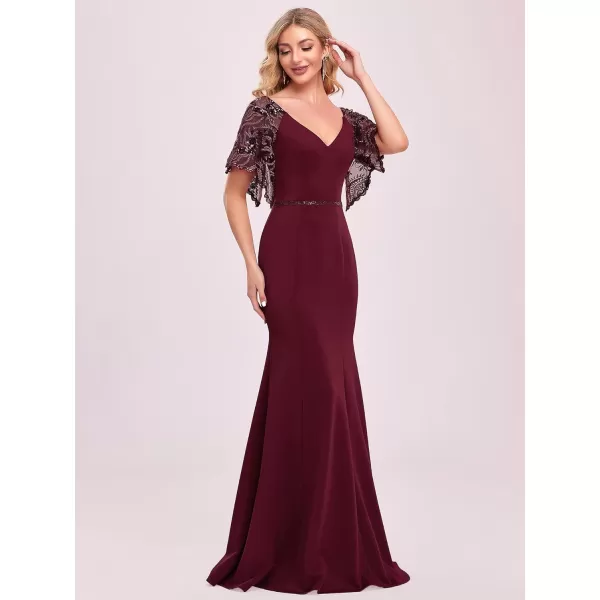 EverPretty Womens Deep VNeck Fishtail Maxi Dress Long Wedding Guest Dress 0550Burgundy