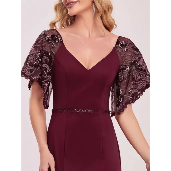EverPretty Womens Deep VNeck Fishtail Maxi Dress Long Wedding Guest Dress 0550Burgundy