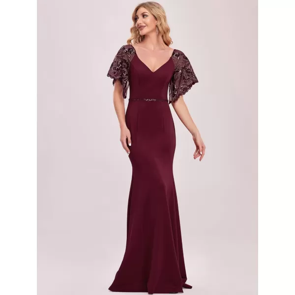 EverPretty Womens Deep VNeck Fishtail Maxi Dress Long Wedding Guest Dress 0550Burgundy