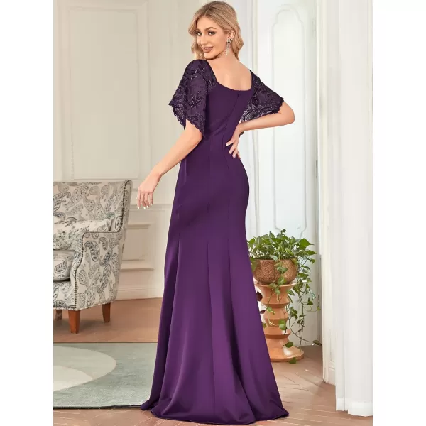 EverPretty Womens Deep VNeck Fishtail Maxi Dress Long Wedding Guest Dress 0550Deep Purple