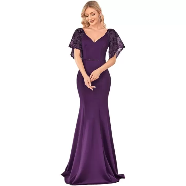 EverPretty Womens Deep VNeck Fishtail Maxi Dress Long Wedding Guest Dress 0550Deep Purple