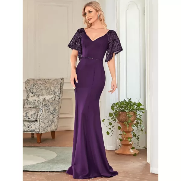 EverPretty Womens Deep VNeck Fishtail Maxi Dress Long Wedding Guest Dress 0550Deep Purple