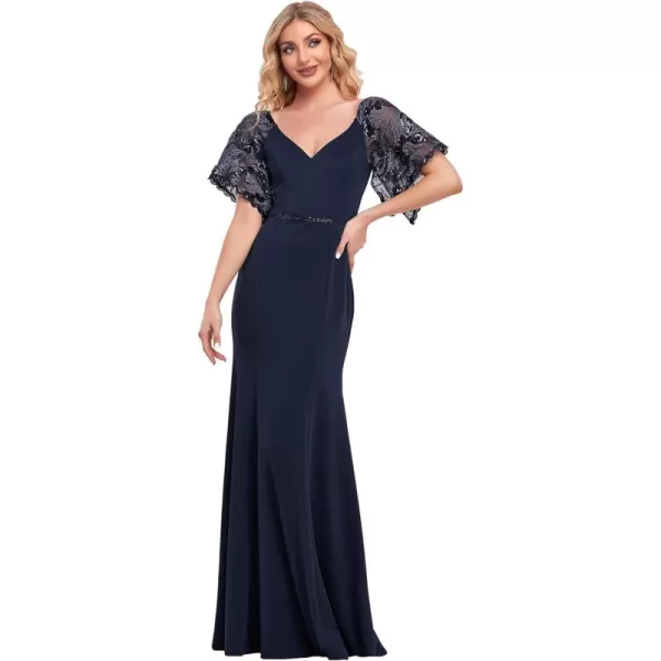 EverPretty Womens Deep VNeck Fishtail Maxi Dress Long Wedding Guest Dress 0550Navy Blue