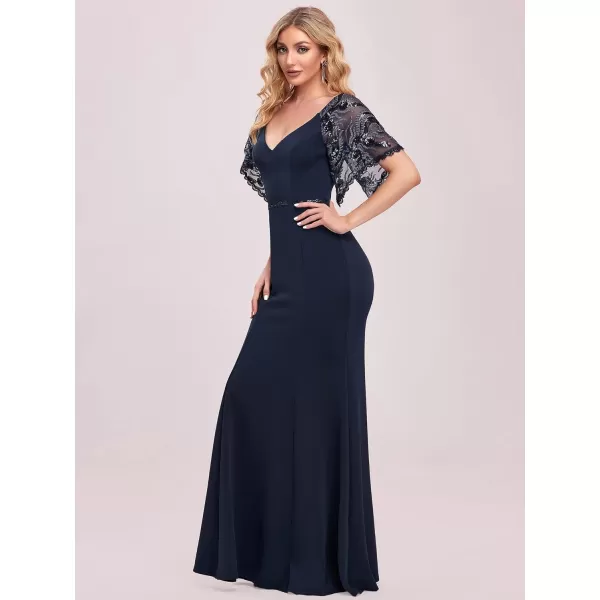 EverPretty Womens Deep VNeck Fishtail Maxi Dress Long Wedding Guest Dress 0550Navy Blue