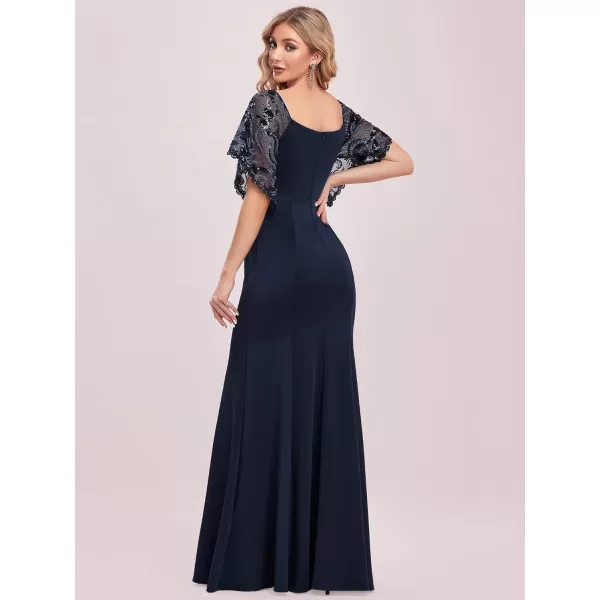 EverPretty Womens Deep VNeck Fishtail Maxi Dress Long Wedding Guest Dress 0550Navy Blue