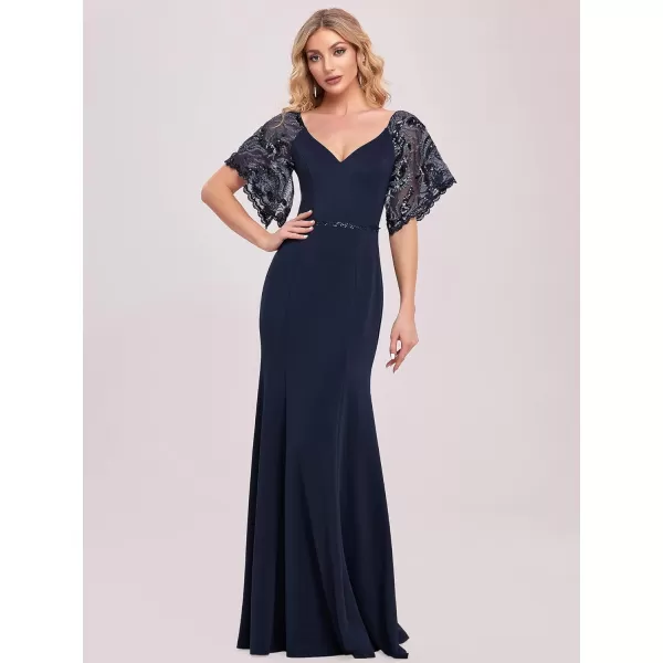 EverPretty Womens Deep VNeck Fishtail Maxi Dress Long Wedding Guest Dress 0550Navy Blue