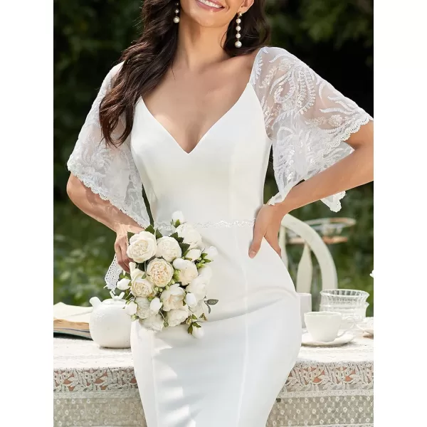 EverPretty Womens Deep VNeck Fishtail Maxi Dress Long Wedding Guest Dress 0550White