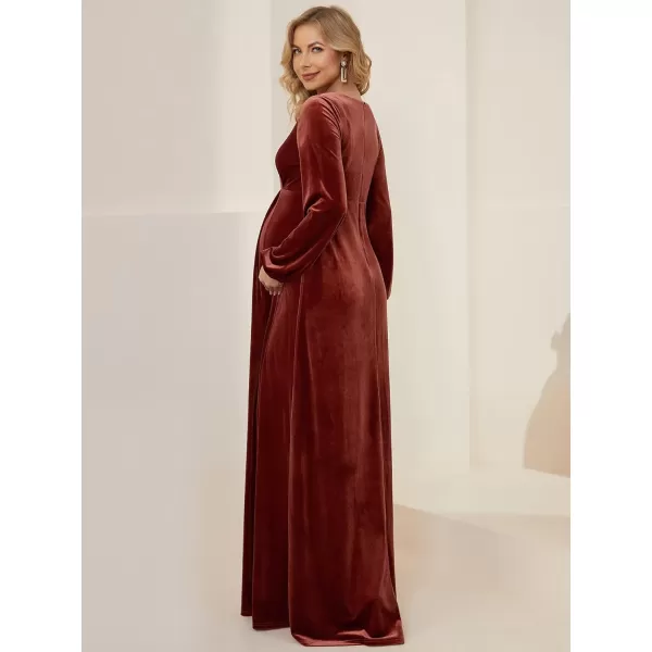 EverPretty Womens Deep VNeck Long Sleeve Side Slit Velvet FloorLength Maternity Dresses 20892Maroon