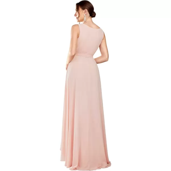 EverPretty Womens Deep VNeck Sleeveless Bow Waist High Low ALine Chiffon Bridesmaid Dress 01363Pink