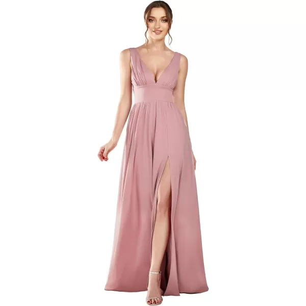 EverPretty Womens Deep VNeck Sleeveless Side Slit Floor Length Evening Dress 0168BUSADusty Rose