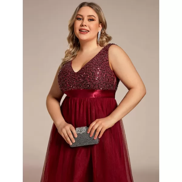 EverPretty Womens Double V Neck A Line High Low Sequin Tulle Plus Size Formal Dresses for Curvy Women 0147ADABurgundy