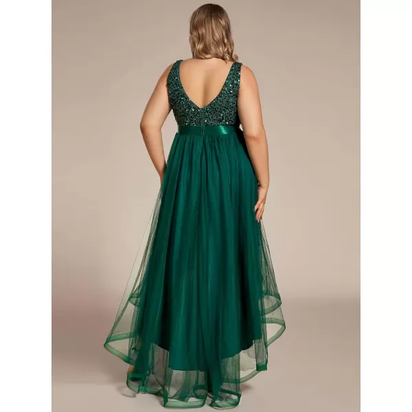 EverPretty Womens Double V Neck A Line High Low Sequin Tulle Plus Size Formal Dresses for Curvy Women 0147ADADark Green