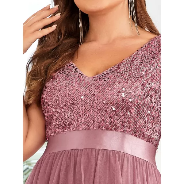 EverPretty Womens Double V Neck A Line High Low Sequin Tulle Plus Size Formal Dresses for Curvy Women 0147ADAOrchid