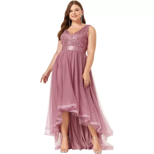 EverPretty Womens Double V Neck A Line High Low Sequin Tulle Plus Size Formal Dresses for Curvy Women 0147ADAOrchid