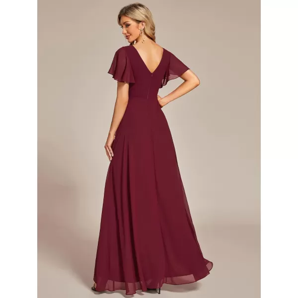 EverPretty Womens Double V Neck A Line Ruffle Hem Backless High Low Chiffon Formal Dresses 01749Burgundy